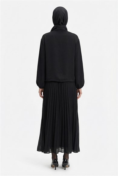 Ceketi Broş Detaylı Şifon Etekli İkili Takım Siyah 26YT649