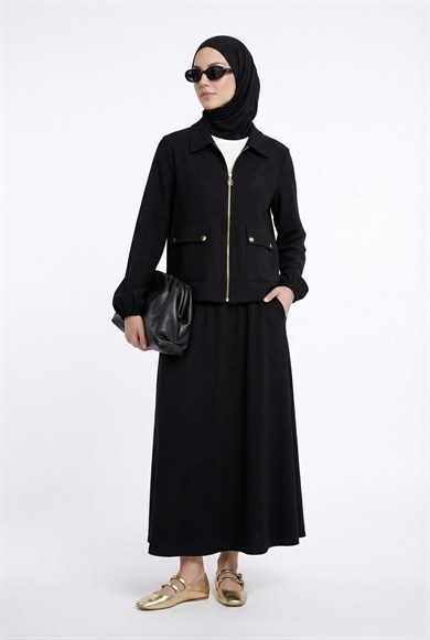 Ceketi Cepli ve Fermuarlı Etekli İkili Takım Siyah 26YT621