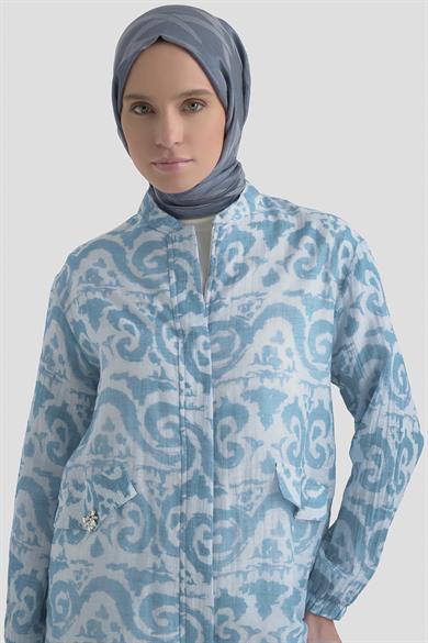 Ceketi Kendinden Desenli Cepli Pantolonlu İkili Takım Mavi 25YT6134