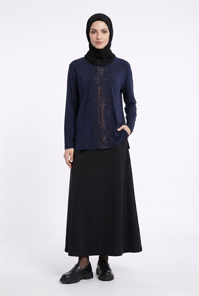 Çiçek Desenli Taş Detaylı Anne Penyesi Lacivert 25YTD477