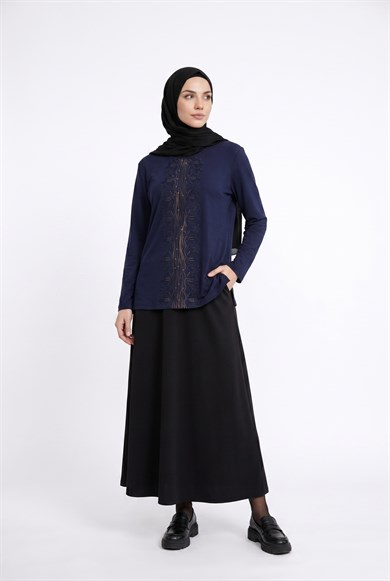 Çiçek Desenli Taş Detaylı Anne Penyesi Lacivert 25YTD477