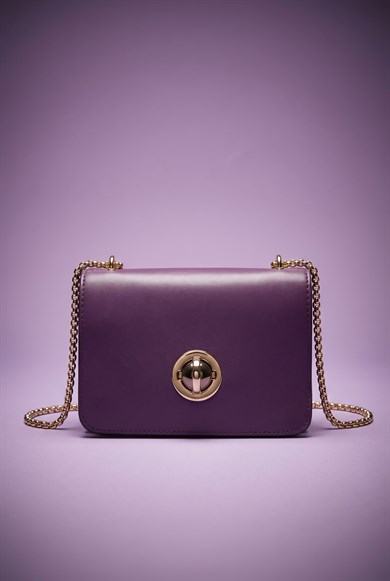 Çıtçıtlı Zincir Askılı Çanta-Mor 23AC025-1