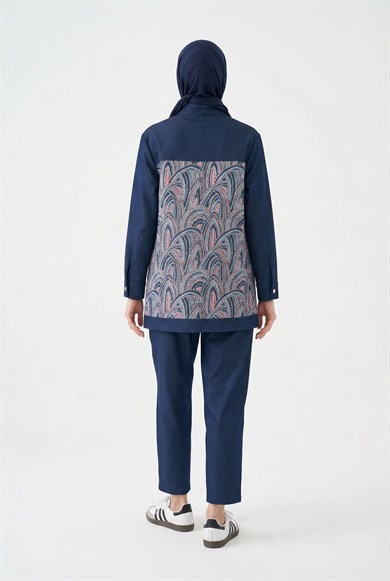 Desenli Denim Ceketli Pantolonlu İkili Takım Lacivert 26YT631