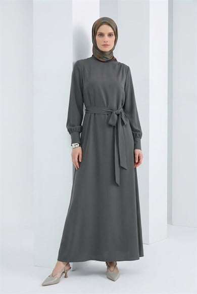 Drape Detaylı Belden Kuşaklı Elbise Haki 26YT904
