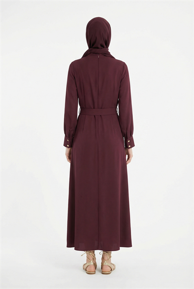 Drape Detaylı Belden Kuşaklı Elbise Mürdüm 26YT904