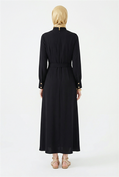 Drape Detaylı Belden Kuşaklı Elbise Siyah 26YT904