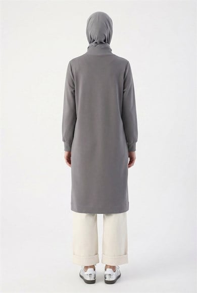 Fermuar Detaylı Basic Tunik Gri
