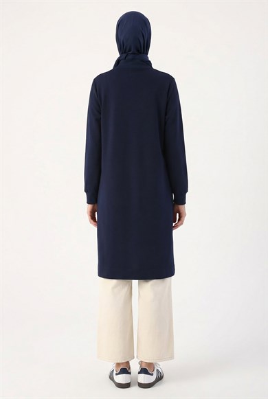 Fermuar Detaylı Basic Tunik Lacivert