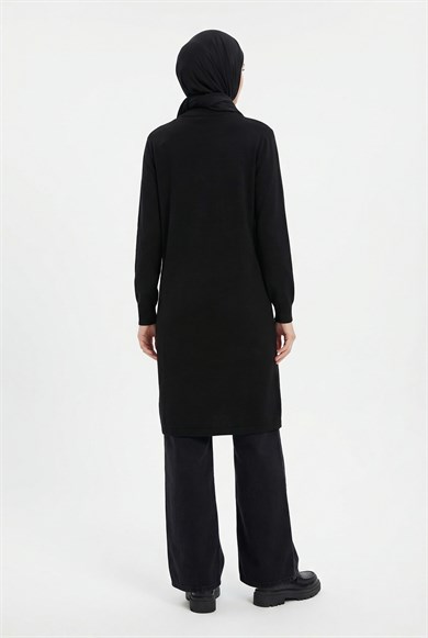 Fermuar Detaylı Basic Tunik Siyah