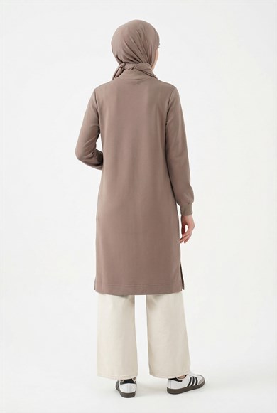 Fermuar Detaylı Basic Tunik Vizon