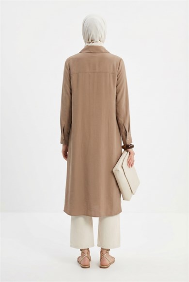 Gizli Düğmeli Uzun Gömlek Tunik Vizon 26YTD453