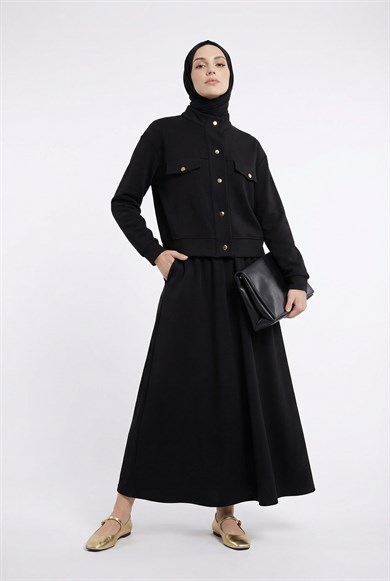 Gold Çıtçıtlı Cep Detaylı Etekli İkili Takım Siyah 26YT604