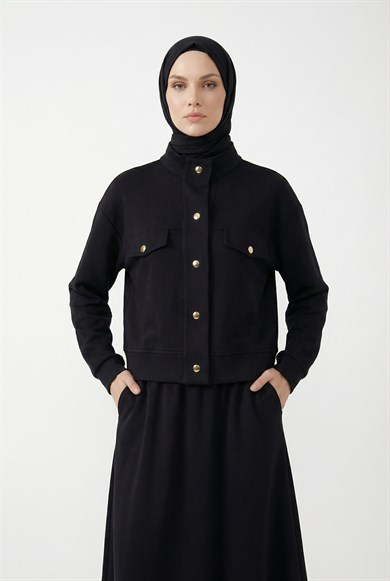 Gold Çıtçıtlı Cep Detaylı Etekli İkili Takım Siyah 26YT604