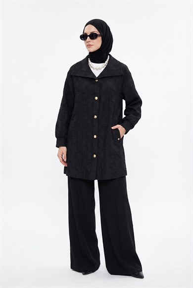 Kabartma Desenli Gold Düğmeli Cepli Ceket Siyah 26YT508