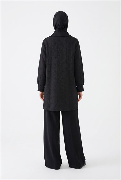 Kabartma Desenli Gold Düğmeli Cepli Ceket Siyah 26YT508
