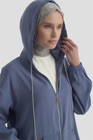 Kapüşonlu Cepli Pantolonlu İkili Takım İndigo 26YT620