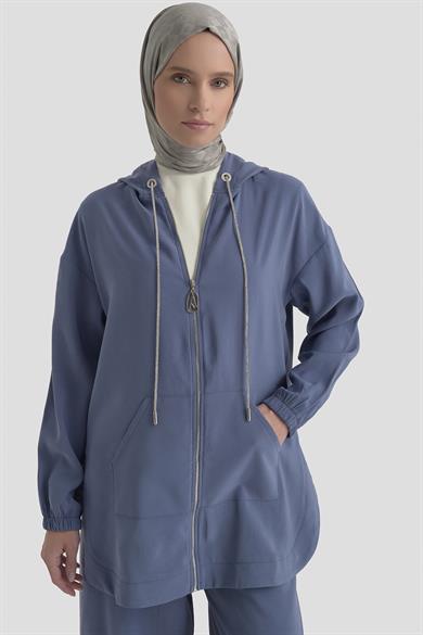 Kapüşonlu Cepli Pantolonlu İkili Takım İndigo 26YT620