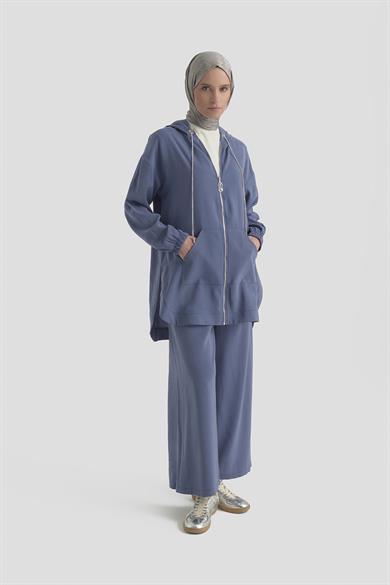 Kapüşonlu Cepli Pantolonlu İkili Takım İndigo 26YT620