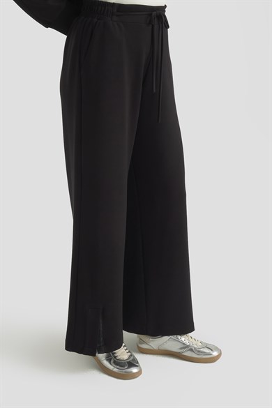 Kapüşonlu Simli Şerit Detaylı Pantolonlu İkili Takım Siyah 25KT631