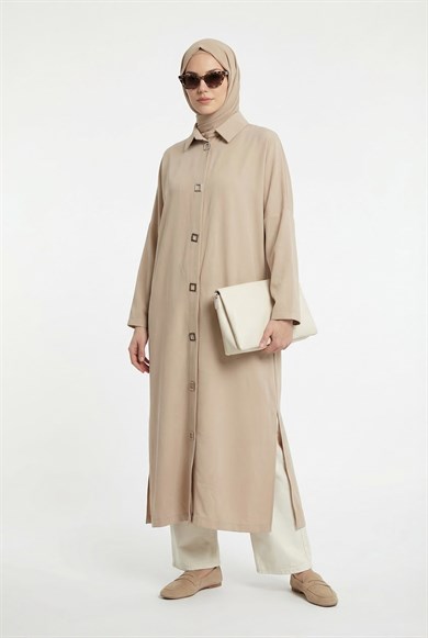 Kare Düğme Detaylı Giy Çık Bej 26YT549