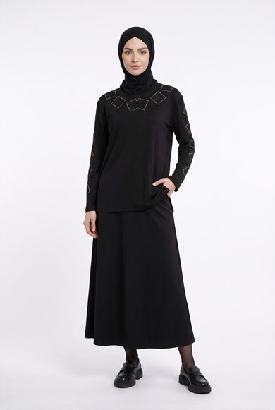 Kare Taş Detaylı Anne Penyesi Siyah 25YTD484