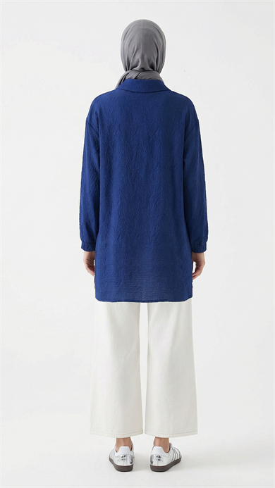 Kendinden Desenli Boydan Fermuarlı Cepli Tunik Lacivert 26YT460