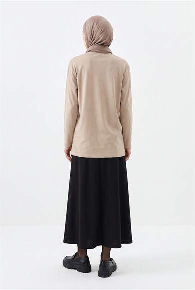 Kendinden Desenli Taş Detaylı Anne Penyesi Bej 25YTD486