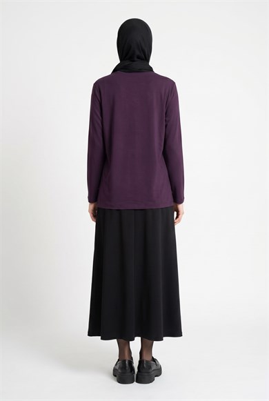 Kendinden Desenli Taş Detaylı Anne Penyesi Mürdüm 25YTD486