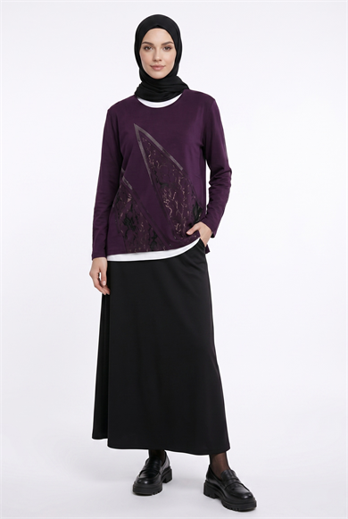 Kendinden Desenli Taş Detaylı Anne Penyesi Mürdüm 25YTD481