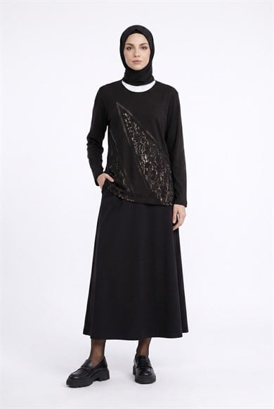 Kendinden Desenli Taş Detaylı Anne Penyesi Siyah 25YTD481