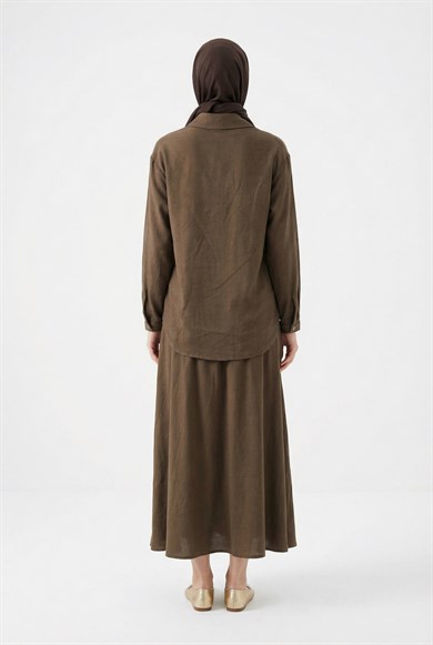 Keten Gömlekli Etekli İkili Takım Açık Kahve 26YT626