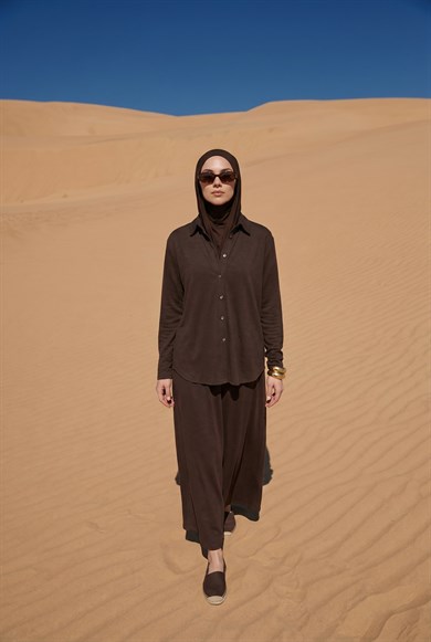 Keten Gömlekli Etekli İkili Takım Kahverengi 26YT626