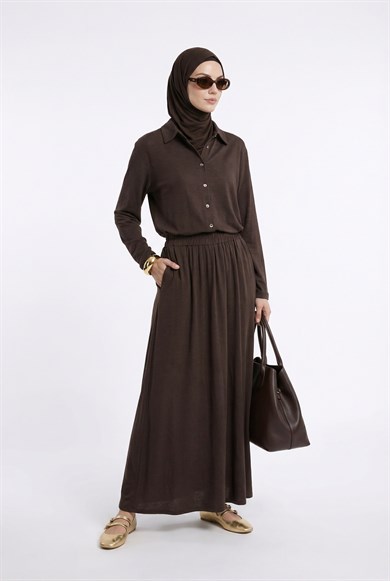 Keten Gömlekli Etekli İkili Takım Kahverengi 26YT626