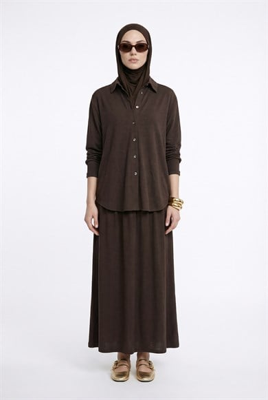 Keten Gömlekli Etekli İkili Takım Kahverengi 26YT626