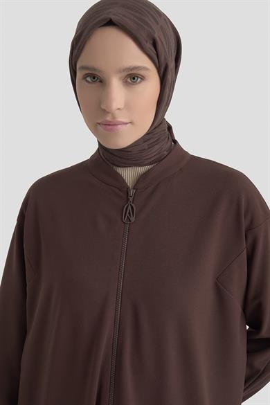 Kolları Ribanalı Boydan Fermuarlı Cepli Giy Çık Kahverengi 25KT557