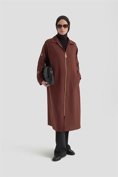 Kolları Şerit Detaylı Boydan Fermuarlı Allerli Giy Çık Taba 26YT516