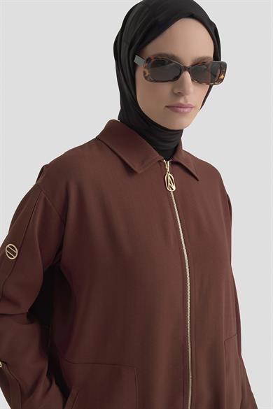 Kolları Şerit Detaylı Boydan Fermuarlı Allerli Giy Çık Taba 26YT516