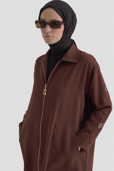 Kolları Şerit Detaylı Boydan Fermuarlı Allerli Giy Çık Taba 26YT516