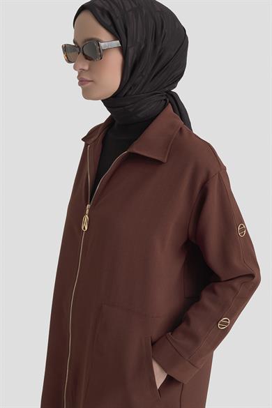 Kolları Şerit Detaylı Boydan Fermuarlı Allerli Giy Çık Taba 26YT516