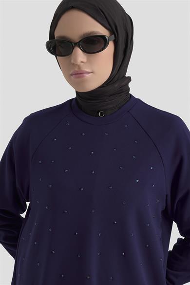 Önü Taş İşlemeli Tunik Morcivert 25KT449