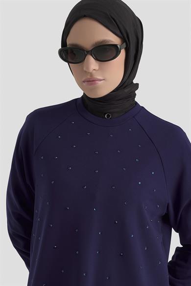 Önü Taş İşlemeli Tunik Morcivert 25KT449