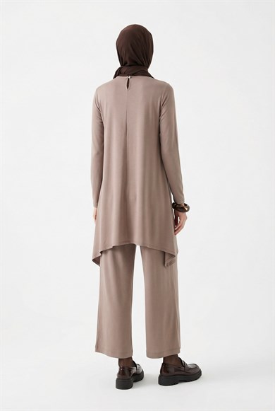 Paraşüt Detaylı Asimetrik Kesim Pantolonlu İkili Takım Vizon 25KT6110