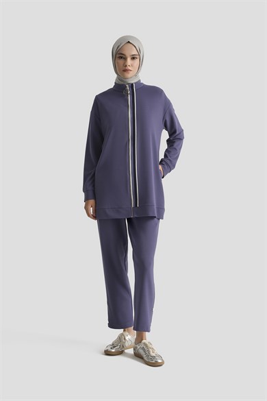 Şerit Detaylı Fermuarlı Pantolonlu İkili Takım İndigo 26YT6102