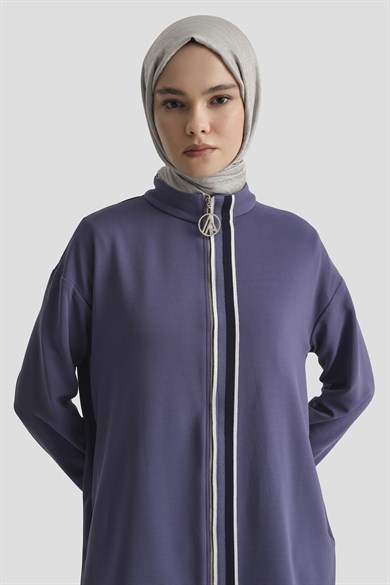 Şerit Detaylı Fermuarlı Pantolonlu İkili Takım İndigo 26YT6102
