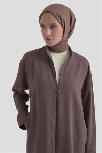 Taş Detaylı Fermuarlı Pantolonlu İkili Takım Latte 26YT625