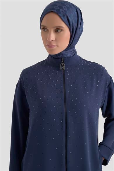 Taş Detaylı Fermuarlı Pantolonlu İkili Takım Lacivert 26YT625