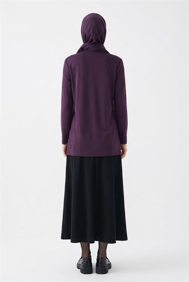 Taş Detaylı Kendinden Desenli Anne Penyesi Mürdüm 25YTD480