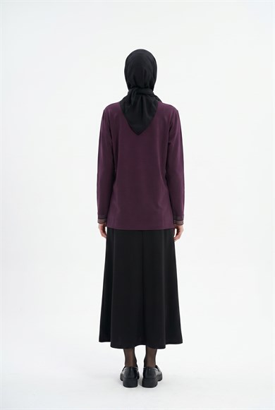 Yakası Taş ve Şerit Detaylı Anne Penyesi Mürdüm 25YTD475