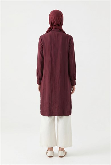 Yarım Fermuarlı Kolları Lastikli Çilek Kumaş Tunik Vişne 26YT462