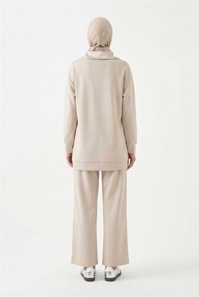 Zincir Çiçek Desenli Boydan Fermuarlı Pantolonlu İkili Takım Taş 26YT601